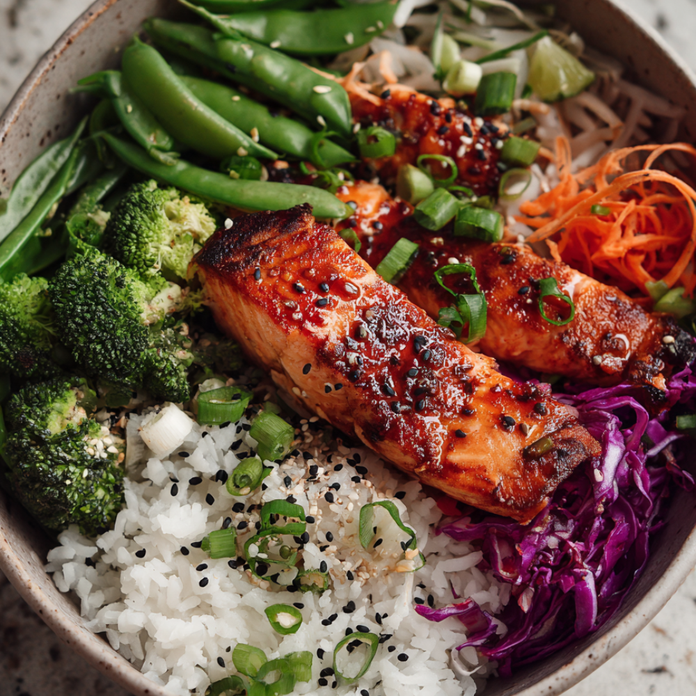 Oven Baked Teriyaki Salmon-over rice