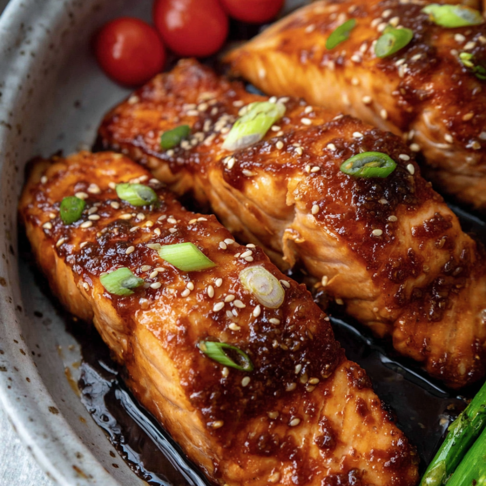 Oven Baked Teriyaki Salmon-served